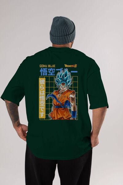 Ankhises GOKU 1 Anime Back Štampano Emerald Green Oversize kroj T-shirt Pamuk...