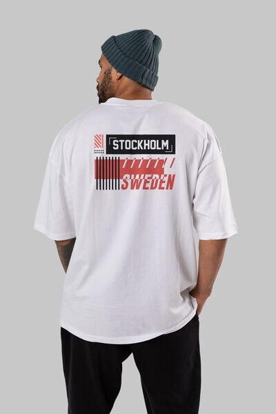 Ankhises Stokholm Leđa Štampano Bela Oversize kroj T-shirt Unisex Muškarci Že...