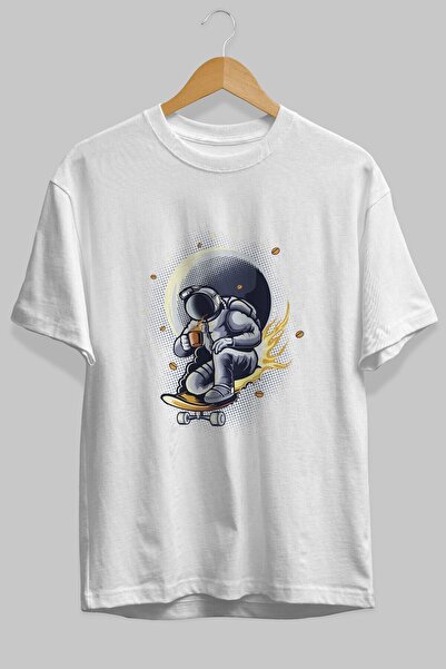 Ankhises Astro Coffee Addict White Oversize kroj T-shirt - Unisex Muškarci Že...