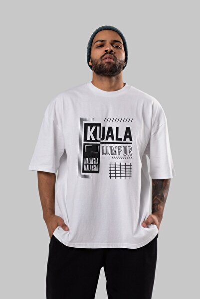 Ankhises Kuala Lumpur Front Štampano Bela Oversize kroj T-shirt Unisex Muškar...