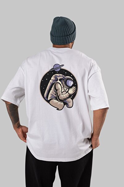 Ankhises Astronaut se moli nazad Štampano Belo Oversize kroj T-shirt Unisex M...