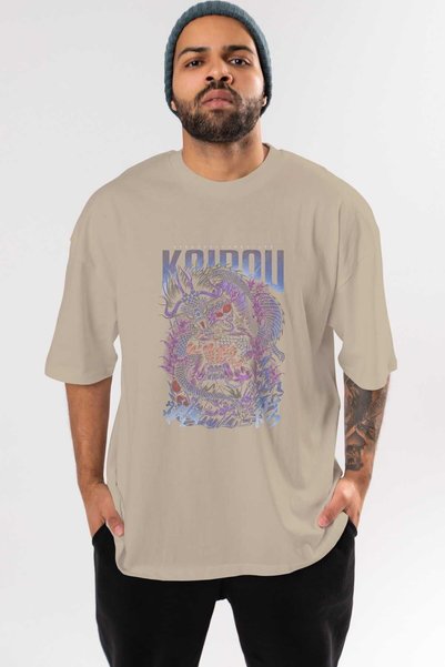 Ankhises KAIDOU ONE PIECE Anime Prednja Štampano Bež Oversize kroj T-shirt Mu...