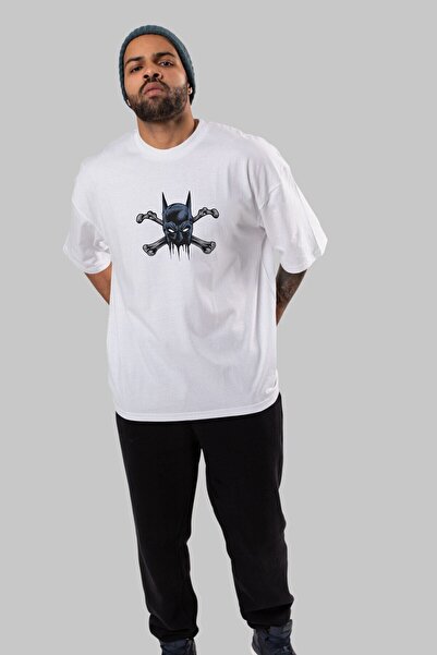 Ankhises Μπλουζάκι Batbones μπροστινό εμπριμέ λευκό υπερμεγέθη Unisex ανδρικό...