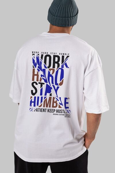 Ankhises Radi naporno, ostani zadnji Štampano Belo Oversize kroj T-shirt Unis...