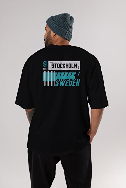 Ankhises Stokholm Leđa Štampano Crna Oversize kroj T-shirt Unisex Muškarci Že...