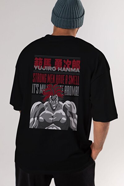 Ankhises YUJIRO HANMA Anime Back Printed Μαύρο μπλουζάκι Oversize Ανδρικό Γυν...