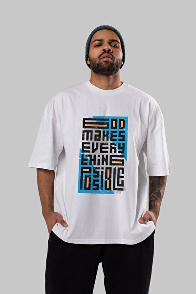 Ankhises Muškarci Žene okrugla kragna Oversize kroj Beli T-shirt - Bog čini s...