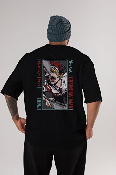 Ankhises Denji Chainsaw Man Anime Sa deznom Crna Oversize kroj T-shirt - Mušk...