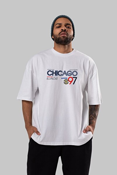 Ankhises Chicago 97 Front Štampano Bela Oversize kroj T-shirt Unisex Muškarci...