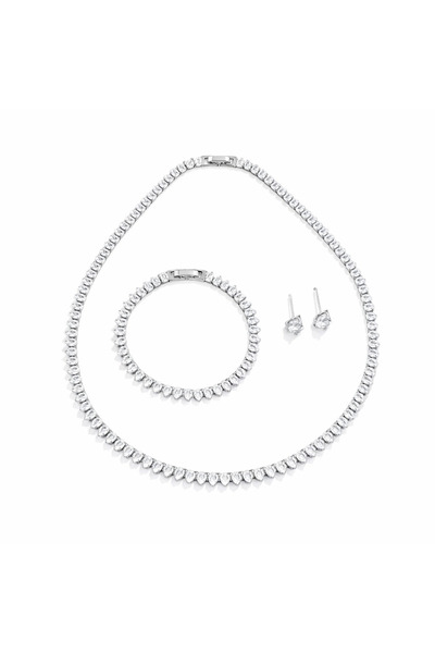Pursehuit Set colier, cercei și brățară, tenis, culoare argintie, cu pietre d...