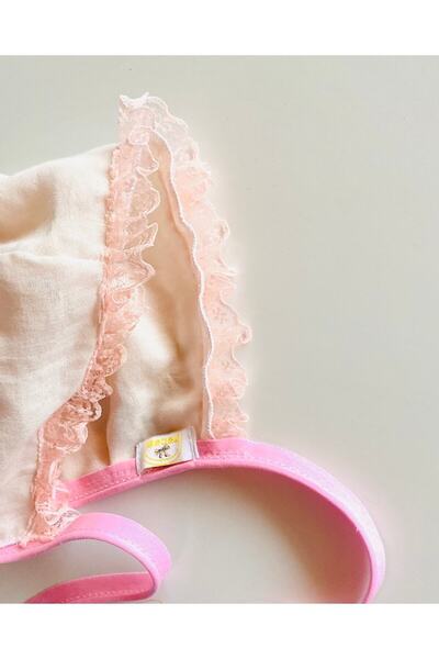 Bebeu New Model 100% Organic Cotton Muslin Guipure Detailed Powder Pink Baby Mevlüt Evening Dress Hat