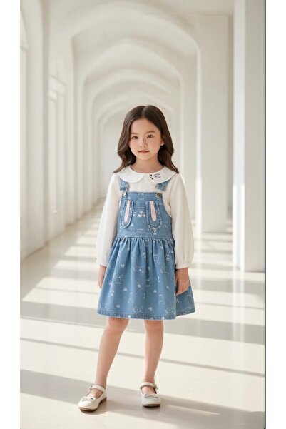 ECOL طقم فستان وبلوزة من الدنيم بتفاصيل على شكل أرنب للفتيات، مناسب للاستخدام...