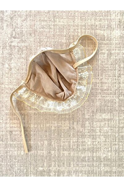 Bebeu New Model 100% Organic Cotton Muslin Guipure Detailed Mink Gold Baby Mevlüt Evening Dress Hat