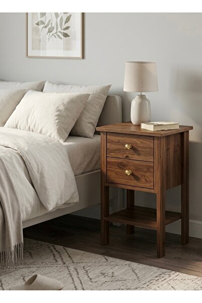 MANDOSİ Çift Çekmeceli Ceviz Komodin