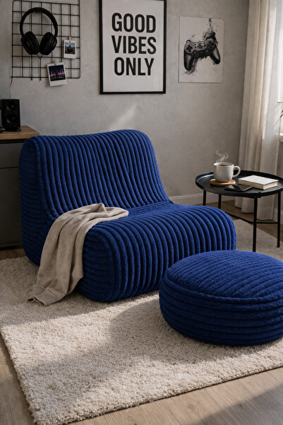 Joyfoam Yumuşak Dokulu Fitilli Kadife TV Koltuğu ve Puf - Dekoratif Yer Koltu...