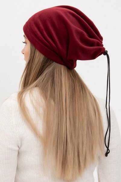 eleven market Women's Fleece Neck Collar Beanie Burgundy Fleece Beanie