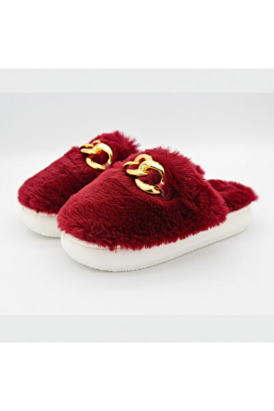 OEM Women's Slippers - Fluffy with Gold Buckle, Size 36-37, Grena