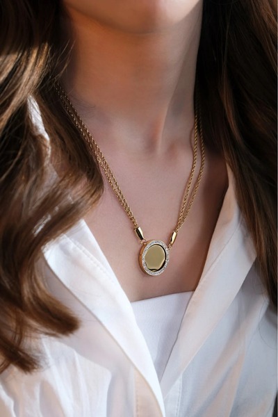 Haziran إكسسوارات بتفاصيل حجرية، قلادة نسائية من الفولاذ