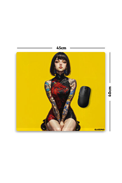 GlassPad Cam Mouse Pad - Fukuju - Premium Temperli Cam - 45x40 Cm [M]