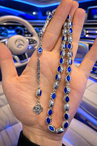 A-STİL TAKI Men's Gift Box Heavy Navy Blue Drop Enamel Silver Plated Prayer B...