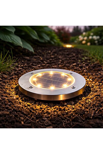 SERSIMO Set of 4 solar ground garden lamps with 8 LEDs each, stainless steel ...
