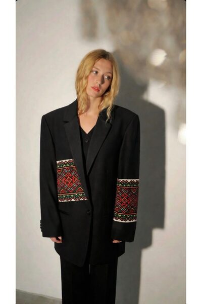 Burcia Kilim Rug Pattern Oversized Blazer Jacket