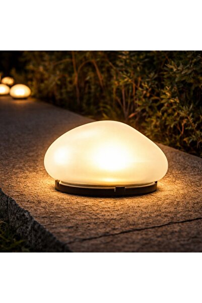 SERSIMO Lampă solară de grădină cu piatră, 4 LED-uri alb cald, senzor de amur...