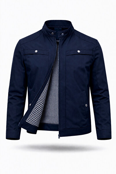 REGOS Erkek Lacivert Göğüs Ve Kolları Çıtçıt Detaylı Omuzları İşlemeli İnce M...