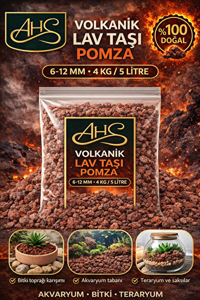 AHS Pomza 6-12mm 4 Kg 5 Litre Lav Taşı Kırığı Kırmızı Akvaryum Teraryum Volka...