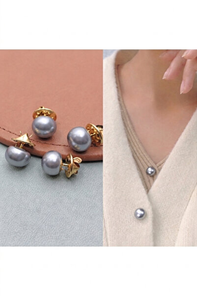 Vira Rise 3 Adet Gri İnci Görünmez Gizli Çok Amaçlı Düğmeler Fular-Çanta-Ayak...