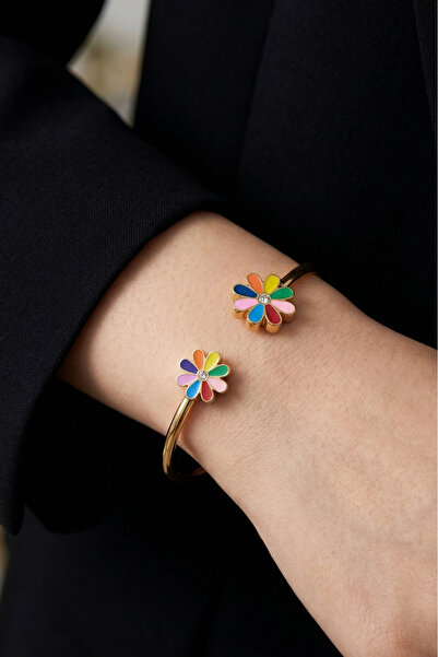 MODA Steel 18 Cm Circumference Colored Daisy Women's Handcuffs Gold Color Kar...