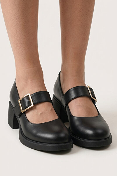 GRADA Γνήσια δερμάτινα μαύρα παπούτσια με τακούνι Mary Jane για γυναίκες με α...