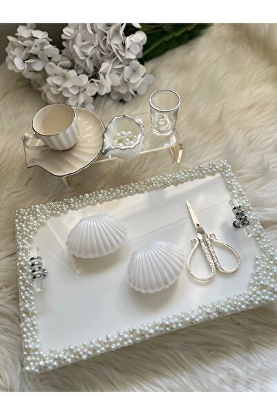 RESİNARTSHOP Epoksi Tepsi Nişan + Damat Tepsi Seti Full İncili Dikdörtgen Güm...