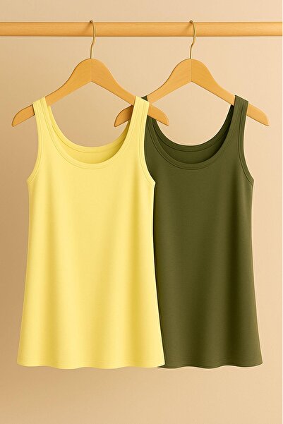 COTENCONCEPT 2 Pieces A-Line Comfortable Fit Basic Thick Strap Undershirt T-S...