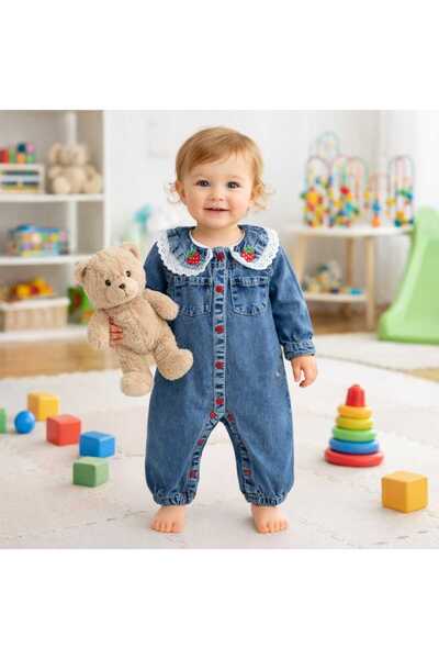 CROCODAYS Παιδικό τζιν (JEANS) Φορμάκι φράουλα (3/6/9/12) μηνών