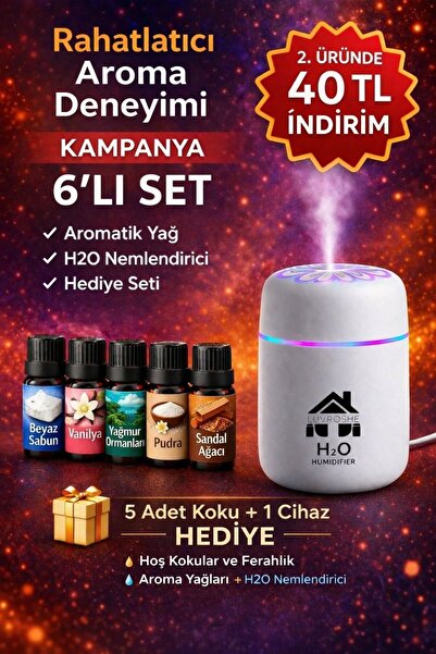 luvroshe 6 lı SET +5 Adet Esansiyel Koku Seti+ 1 Hava Nemlendirici Buhar Maki...