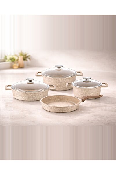 LAVONNI طقم أواني طهي من الجرانيت المصبوب من إليكسس 7 قطع، كابوتشينو 20/24 عم...