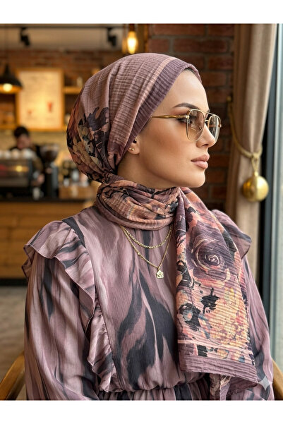 Nazellaa Desenli Müslin Şal Mürdüm & Gülkurusu