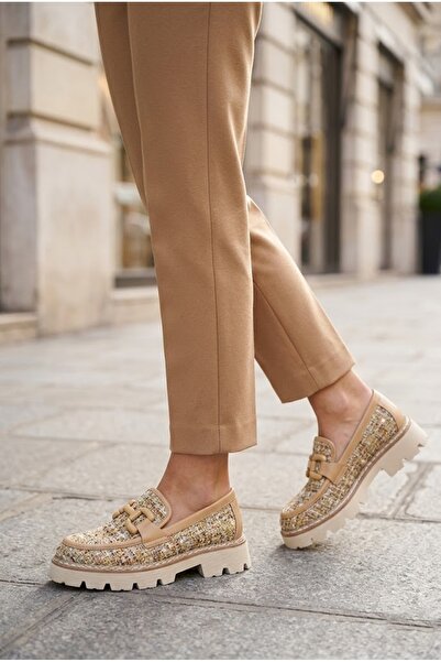 Mammamia حذاء نسائي كاجوال من الجلد الطبيعي - كراميل - 3770