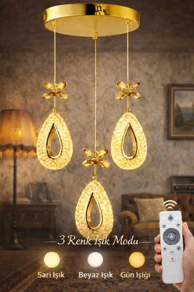 Marsel Lighting YAGMUR Model 3'lü Gold 3 Renk Modu Ledli Modern Salon Mutfak ...
