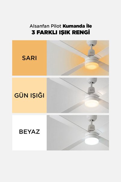 Alsanfan Pilot Beyaz Aydınlatmalı Uzaktan Kumandalı Tavan Vantilatörü