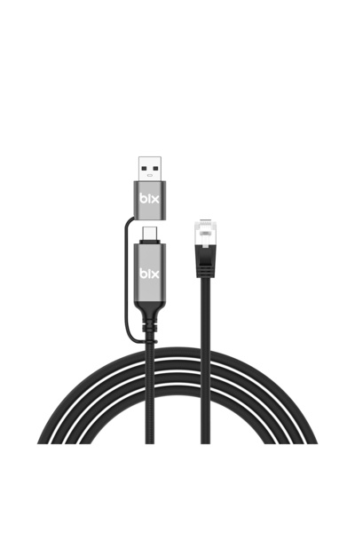 Bix C6Ac15 Usb-A & Type-C to Rj45 1000Mbps Gigabit Ethernet Converter Cable T...