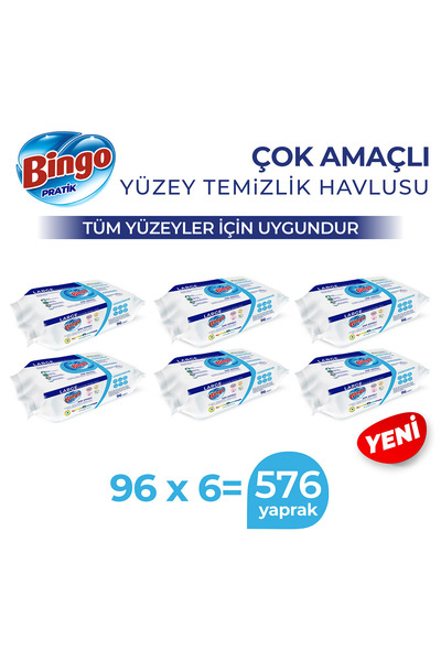 Bingo Yüzey Temizlik Havlusu Large Beyaz Sabun 96x6 (576 YAPRAK)