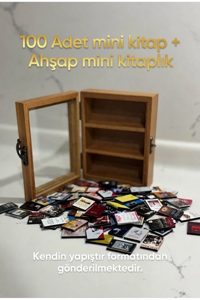 Ouptec Ahşap Mini Kitaplık I Anksiyete Stres Giderici I 100 Adet Mini Kitap