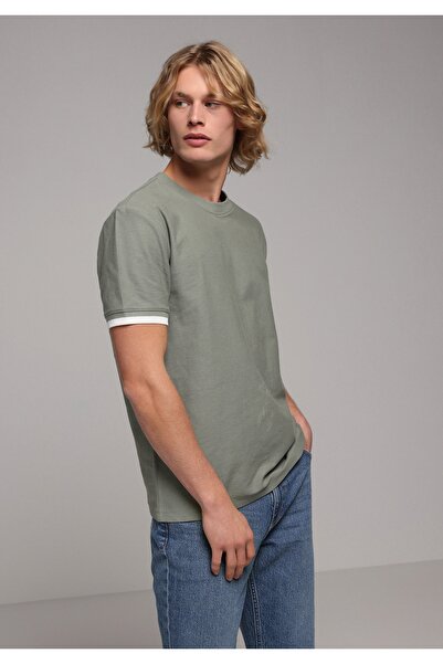 Colin's Tricou verde cu mânecă scurtă pentru bărbați, cu gât rotund, cu croia...