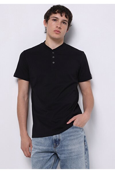 Colin's Tricou negru cu mânecă scurtă pentru bărbați, cu gât rotund, din bumb...