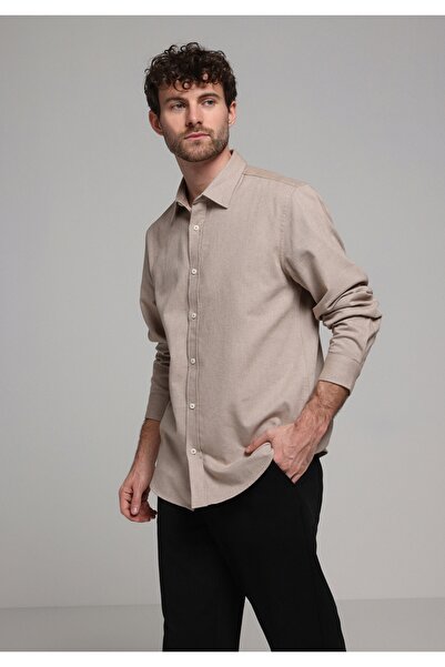Colin's Regular Fit Shirt Neck Plain Men's Beige Long Sleeve Shirt