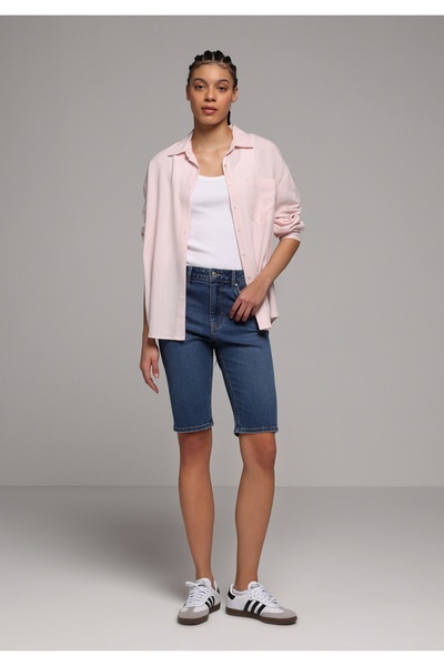 Colin's εφαρμοστό Γυναικείο ίσιο τζιν σορτς με ψηλή μέση Mid Indigo D Τζιν