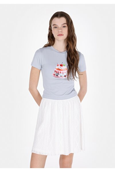 Colin's Slim Fit Round Neck Printed Women's Blue Short Sleeve T-Shirt