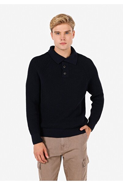 Colin's سترة رجالية ذات ياقة بولو ذات قصة عادية باللون الأزرق الداكن